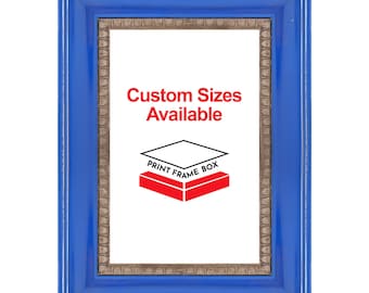 Hand Painted Blue Scoop 2" Wide Wood Picture Frame, Classic Rustic Distressed Frame, Custom Sizes Available, Handmade in USA
