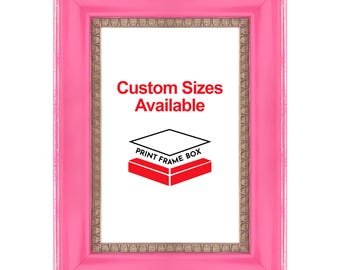 Hand Painted Pink Scoop 2" Wide Wood Picture Frame, Classic Rustic Distressed Frame, Custom Sizes Available, Handmade in USA