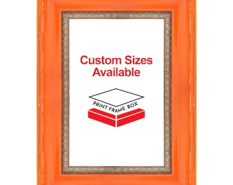 Hand Painted Orange Scoop 2" Wide Wood Picture Frame, Classic Rustic Distressed Frame, Custom Sizes Available, Handmade in USA