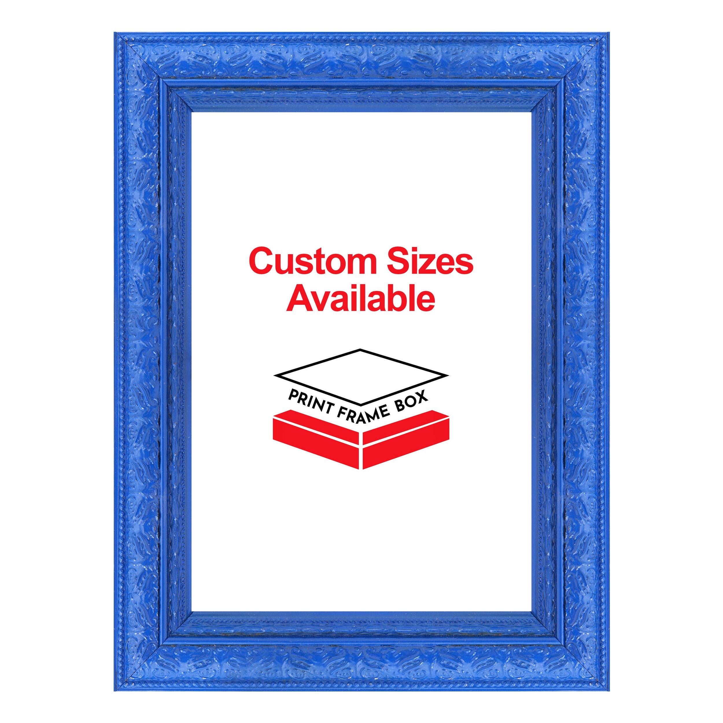 Hand Painted Blue Ornate Wood Picture Frame, Classic Vintage Style