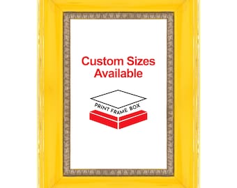Hand Painted Yellow Scoop 2" Wide Wood Picture Frame, Classic Rustic Distressed Frame, Custom Sizes Available, Handmade in USA