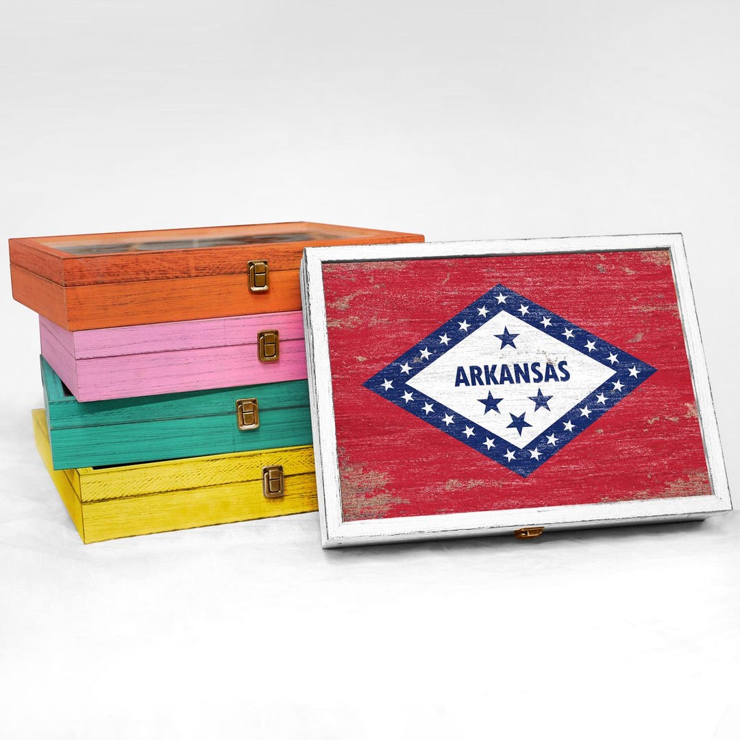 Arkansas State Flag Keepsake Box, Wood Printing State Flag, Wood Art ...