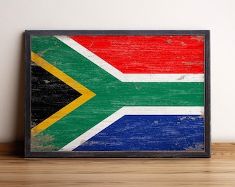 South Africa Flag Framed Wall Art, Wood Printing Flag, Wood Framed Wall Art, Wall Hangings Decor, Rustic Urban Style Wood Flag Wall Art