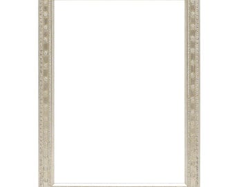 May include: A silver picture frame with a decorative ornate border. The frame is empty and ready to display a photo or artwork.