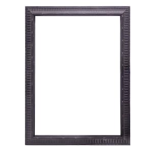 May include: A rectangular, dark gray picture frame with a textured surface and a white interior. The frame has a detailed, ridged design along the edges, creating a classic and elegant look. The frame is designed to hold a photograph or artwork.
