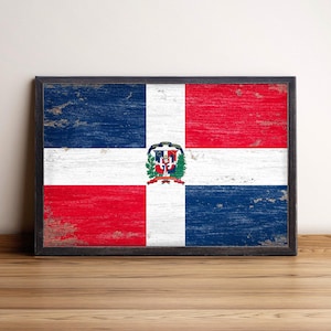 Dominican Republic Flag Framed Wall Art, Wood Printing Flag, Wood Wall Art, Wall Hangings Decorations, Rustic Urban Style Wood Flag Wall Art
