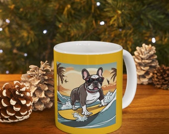 French Bulldog Surfer Ceramic Mug 11oz