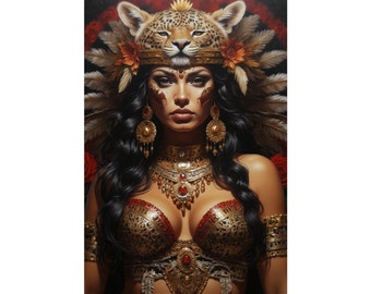 Aztec Jaguar Princess Vertical Posters