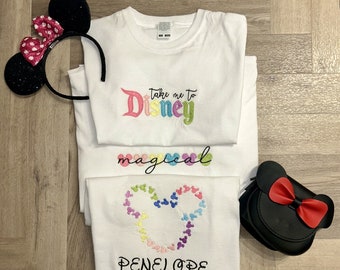 Embroidered Disney jumpers, personalised, Disney holiday, matching family outfit. Disneyland 2024, My First Disney trip.