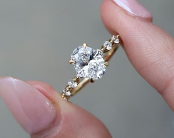 2 CT Oval Half Eternity Vintage Lab diamond Ring,14k White Gold Oval Vintage wedding Ring, Lab grown Oval Shape Diamond Ring, Gift for her.