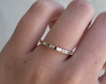 Felicity Baguette Stone Wedding band, 14k solitaire baguette diamond engagement band, felicity anniversary baguette diamond ring for her
