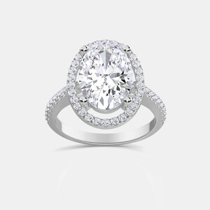 Oval Cut Halo Solitaire Wedding Ring, 14k White Gold Oval cut Halo Diamond Anniversary Ring, Valentine Day Special Halo Ring For her