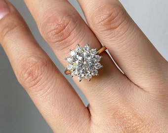 1.0CT Round with halo Round wedding ring, 14k white gold Starbucks Round anniversary ring, Engagement Round Cut Halo Lab Diamond Ring forher