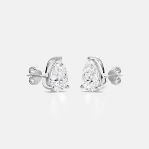Pear 4 Prong Wedding Stud Earrings, 14k White Gold Pear Shape Anniversary Stud, Engagement Pear Push Back Set Stud Earrings For Women&#39;s