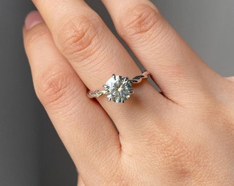 1.0 CT twisted Round Solitaire Engagement Ring, 14k White gold Twisted ring for wedding, 6 Prong round twisted Solitaire ring For her