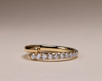 Stylish Yuki Half Pave Wedding Round Ring - Celebrate Love with a Lab Grown Diamond Wrap Ring, Embrace 14k Yellow Gold Round Wrap Engagement