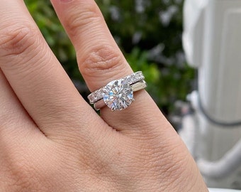 1.5 CT Round Solitaire Wedding ring set, 14k white gold Round anniversary solitaire ring, Engagement ring set with round cut for her