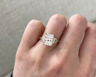 2 Ct Juliette Radiant Trilogy Wedding Diamond Ring, 14k White gold Radiant cut with side stone Engagement ring, Radiant Trilogy diamond Ring