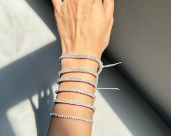 Lab Grown Diamond Round Cut Tennis Braclete, 14K white Gold Round Tennis Basket set Bracelet, Tennis bracelet For Her