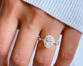 Magic oval scattered diamond ring, 14k white/ yellow gold wedding ring, oval vintage engagement ring for her, magic oval with round ring