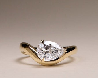 Shai Pear Solitaire with Twisted engagement ring, 2 CT Pear twisted solitaire lab grown diamond ring, Pear Solitaire Shai Diamond Ring