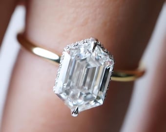 1.50 carat hexagon-shaped Wedding Ring, Hexagon hidden halo anniversary lab grown diamond ring, Hexa cut hiddenhalo engagement Ring For her