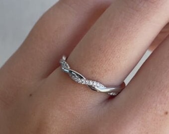 Faith Twisted pave Wedding Ring with lab grown diamond, 14k white gold faith twist band round wedding band, faith pave engagement roundband