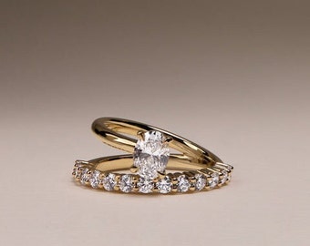 Sevela Oval Solitaire Wrap lab grown diamond ring, Oval Solitaire wrap wedding band, 18k yellow oval wrap solitaire diamond ring for her