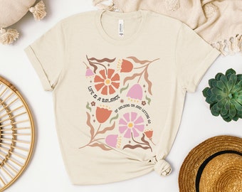 La vita è un equilibrio tra trattenere e lasciare andare Camicia Boho, Camicia a fiori, Camicia floreale retrò, Regalo di gentilezza, Maglietta con detto positivo, Camicia vegetale