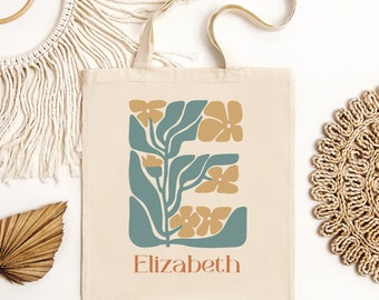 Custom Tote Bag, Wildflower Name Tote, Custom Shoulder Bag, Boho Bridesmaid Gift, Initial Tote Bag, Personalized Tote, Custom Canvas Tote