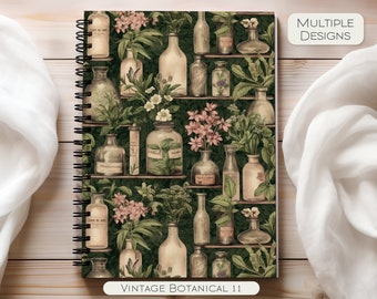 Apotheker Botanicals spiraalvormig notitieboekje, Cottagecore notitieboekje, tuindagboek plant minnaar cadeau, dagboek notitieboekje, Victoriaanse vintage bloemen