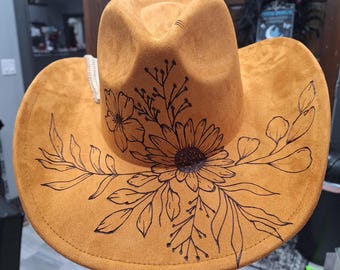 Custom Hand-Burned Suede Cowgirl Hat