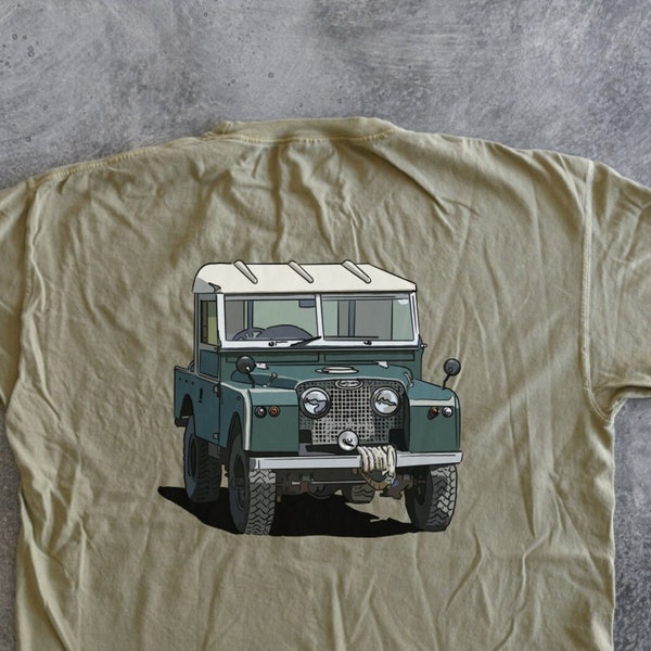 Hand Drawn Classic Vintage LR Series 1 Loose Fit Custom Colors Unisex Garment-Dyed T-shirt, Historic British Land Rover 4x4 Truck T-shirts
