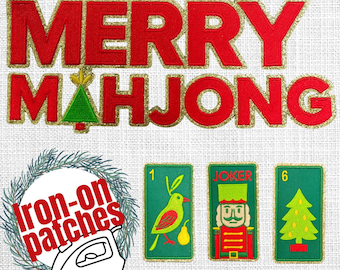 Mahjong Christmas Embroidered Iron-On Patches