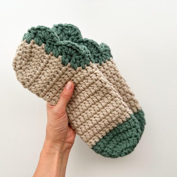 Crochet slipper socks, handmade slippers, women’s house slipper socks, crochet slippers, thick house socks - pine green
