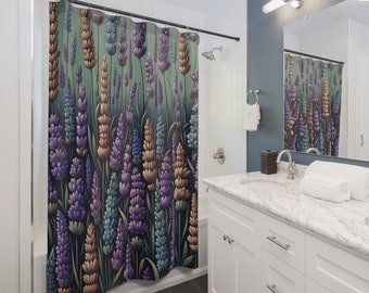 Blumenduschvorhang, buntes Lavendelmuster, moderne Badezimmerdekoration, wasserabweisender Stoff, künstlerische Wohnakzente
