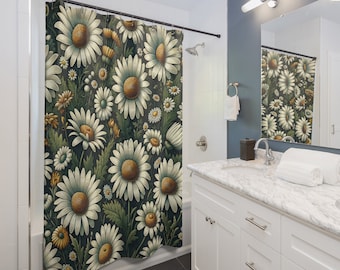 Duschvorhang mit Blumenmuster, Vintage-Stil, weiße Blumen, Badezimmerdekoration, einzigartiges Wohnaccessoire, wasserdichtes Gewebe