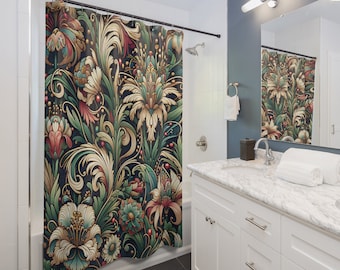 Luxuriöser floraler Jugendstil-Duschvorhang, elegante Badezimmerdekoration, hochwertiger Stoff, wasserdicht