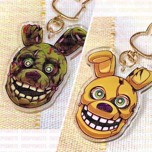 Springtrap, Spring Bonnie, Yellow Rabbit- FNAF Keychain 2.5" Double-Sided Acrylic Charm (Five Nights at Freddy's)