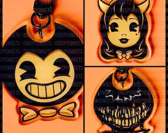 BATIM Keychains: Alice, Bendy, Ink Demon- 2.5" Double-Sided Acrylic Charms (Bendy and the Ink Machine)
