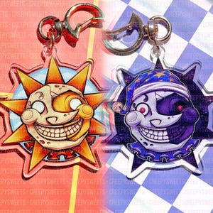 Daycare Attendant FNAF Security Breach Keychain 2.5" Double-Sided Acrylic Charm Sun / Moon / Glamrock (Five Nights at Freddy's)