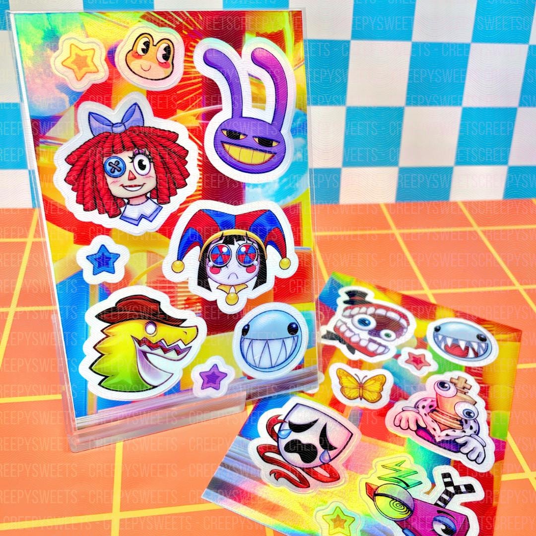 Holographic Digital Circus Sticker Sheets! -9 STICKERS- Caine, Bubble ...