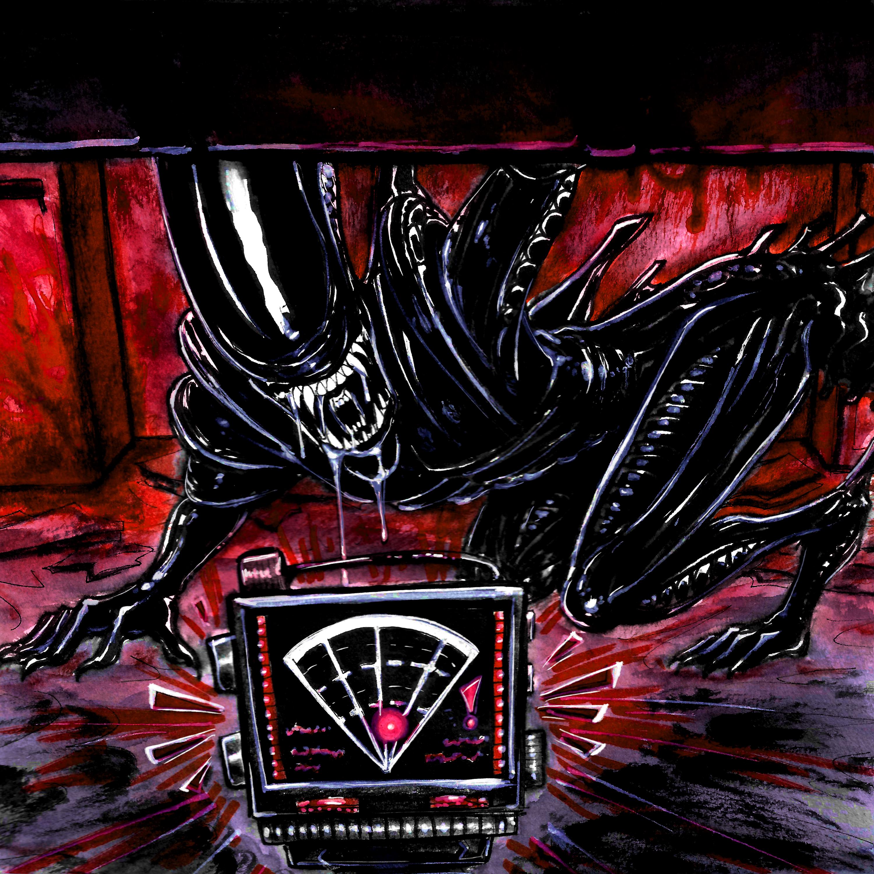 スパイダー・ホラーアート A4サイズ Alien - Goretober Horror Art Print - Alien Isolation (8x8 In