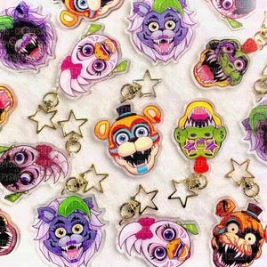Llaveros de FNAF: Freddy, Monty, Chica, Roxy - Llavero acrílico de doble cara de 6,35 cm (2,5"), Security Breach Glamrock / Shattered (Five Nights at Freddy's)