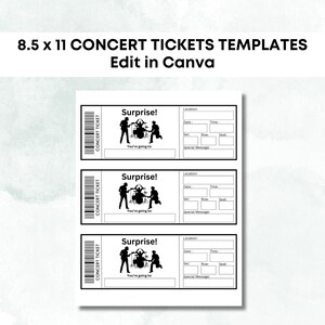 Concert Ticket Template, Concert Ticket Gift, Edit in Canva, Fill and Print