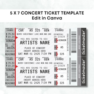 Konzertkarten-Vorlage Ticketmaster Design, Konzertkarten-Geschenk, in Canva bearbeiten,