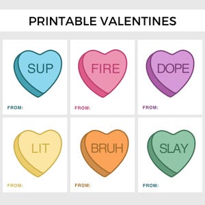 Candy Hearts Slang Valentines for Teens, Tween Classroom Valentines, Instant download, Printable