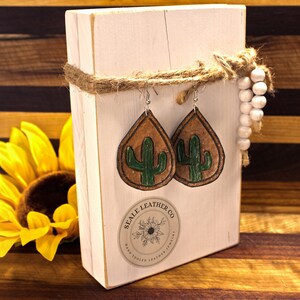Hand Tooled Leather Cactus Earrings