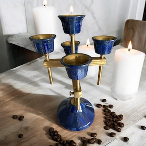 Bougeoir fait main en lapis lazuli : décoration élégante en pierre