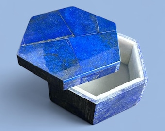 Handmade Afghan Lapis Lazuli Hexagon Shape Jewelry Box: Hexagon Stone Storage